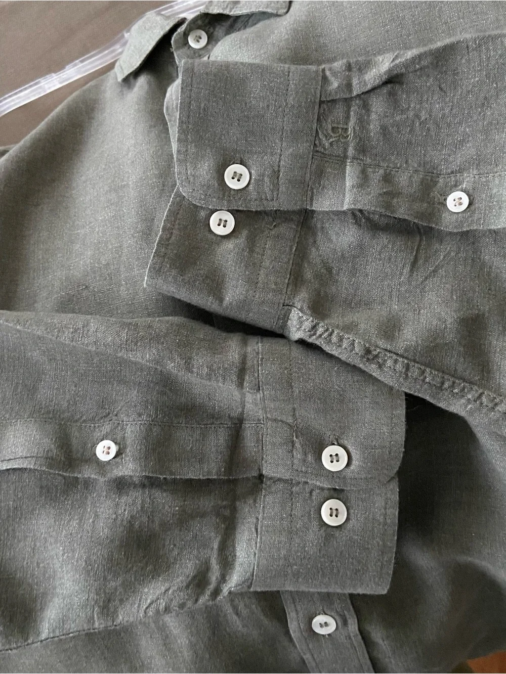Banana Republic Linen Button Down Shirt XL Olive Green Long Sleeve BR Monogram